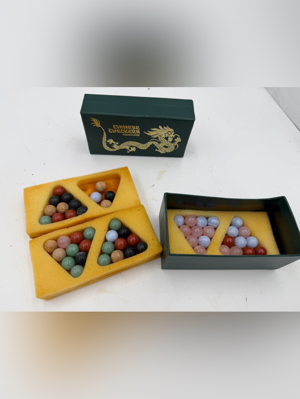 Vintage Franklin Mint Chinese Checkers Gemstones  Marbles Game Pieces Set